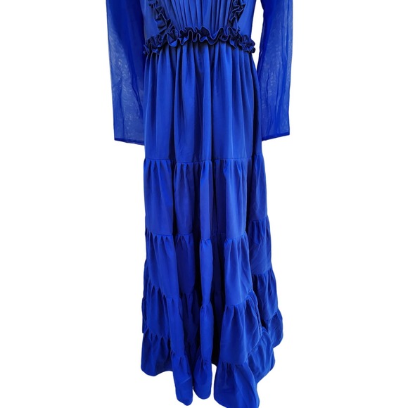 Royal Blue Shirring Trim Detail Prom Evening Ball Gown S - Picture 5 of 7